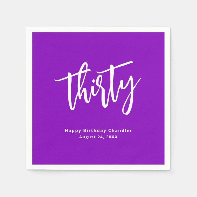 Simple Bold Purple 30th Birthday Party Napkin (Front)