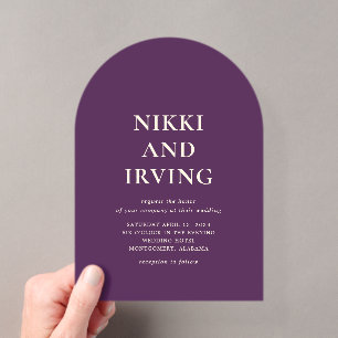 Simple Bold Purple Modern Wedding Acrylic Invitations