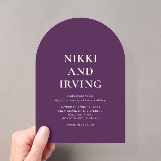 Simple Bold Purple Modern Wedding Acrylic Invitations (Insitu (Handheld))