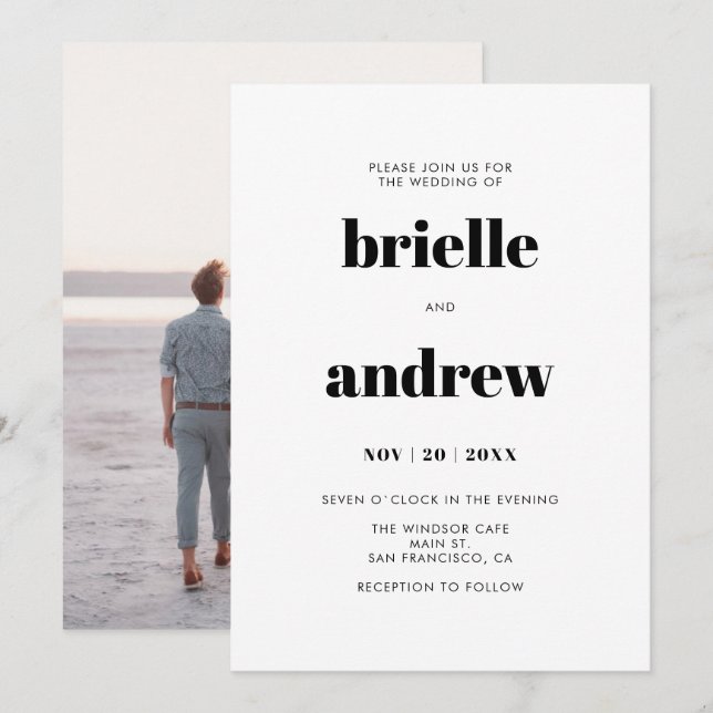 Simple Bold Serif Photo Wedding Invitation (Front/Back)