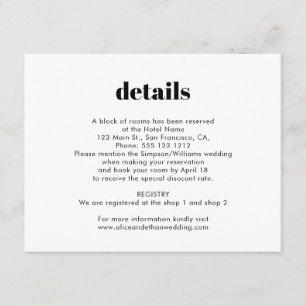 Simple Bold Serif Wedding Details Enclosure Card