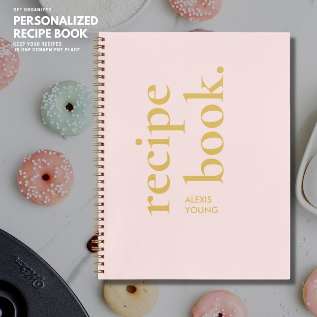 Simple Bold Stylish Blush and Gold Monogram Recipe Notebook (Creator Uploaded)