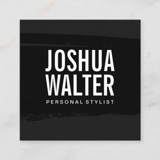 Simple Bold Text Black Brushed Square Business Card (Front)