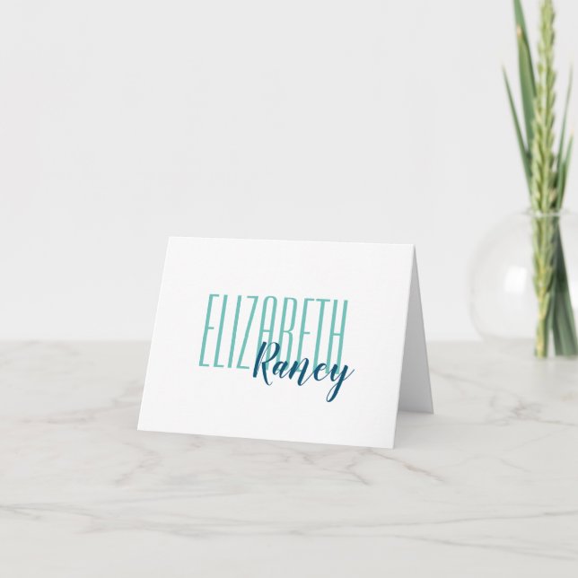 Simple Bold Type Aqua Blue Folded Note Card (Front)