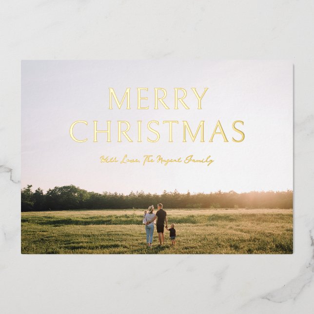 Simple Bold Typography Photo Modern Christmas Foil Holiday Card (Front)