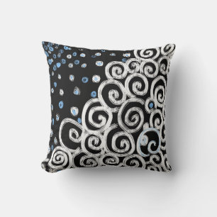 Simple bold white swirls on black linear design throw pillow