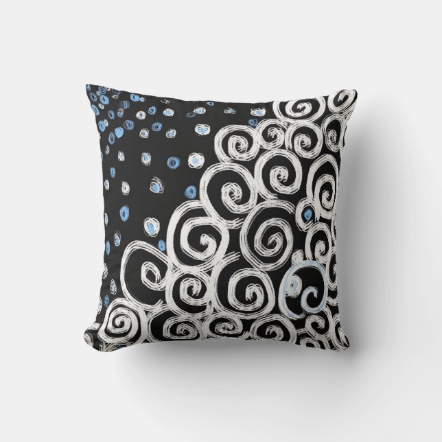 Simple bold white swirls on black linear design throw pillow (Front)