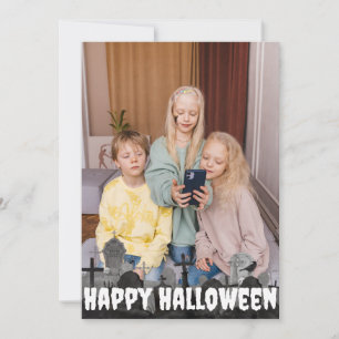 Simple Boo Happy Halloween family & friends Photo Holiday Card
