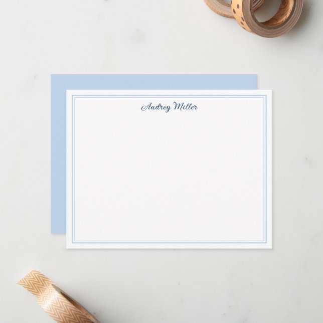 Simple Border Blue Script Personalized Card (Front/Back In Situ)