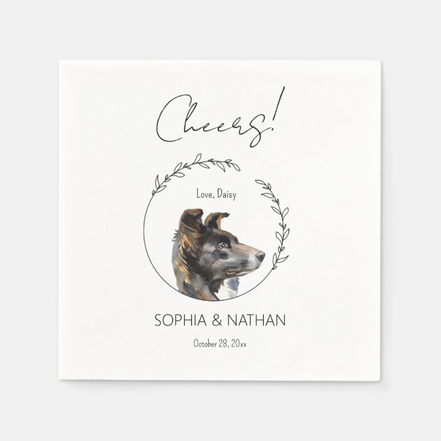 Simple Border Collie Dog Wedding Cocktail Napkins (Front)