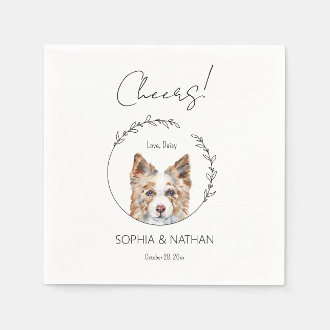 Simple Border Collie Dog Wedding Cocktail Napkins (Front)