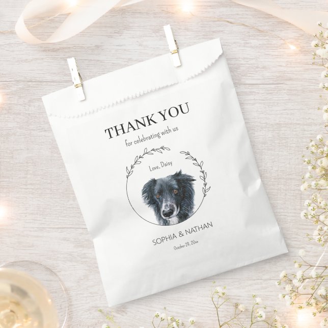 Simple Border Collie Wedding Thank You Favour Bag (Clipped)