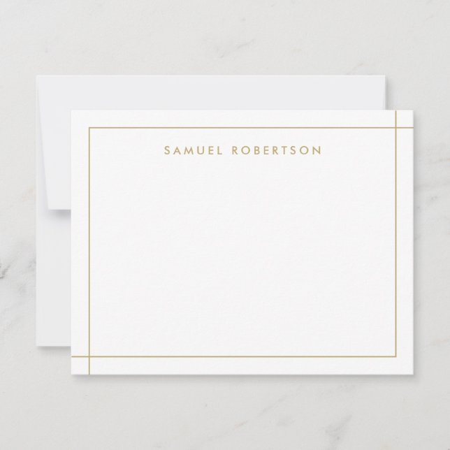 Simple Border Corner Square Tan Gold Note Card (Front)