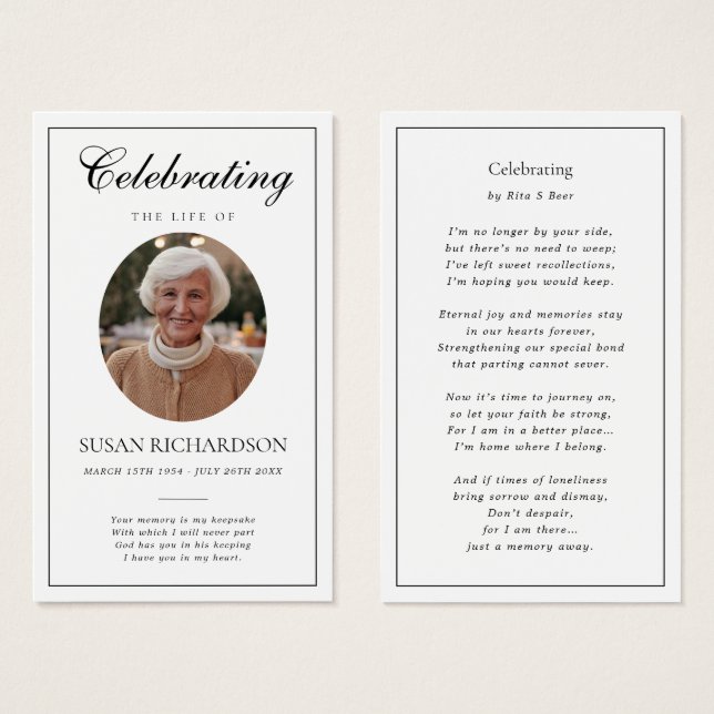 Simple Border Funeral Memorial Prayer Card (Front & Back)