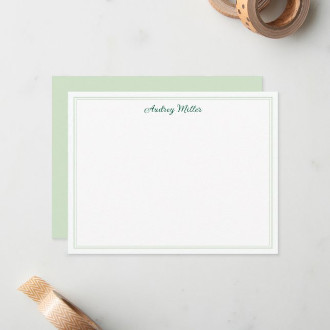Simple Border Green Script Personalized Card (Front/Back In Situ)