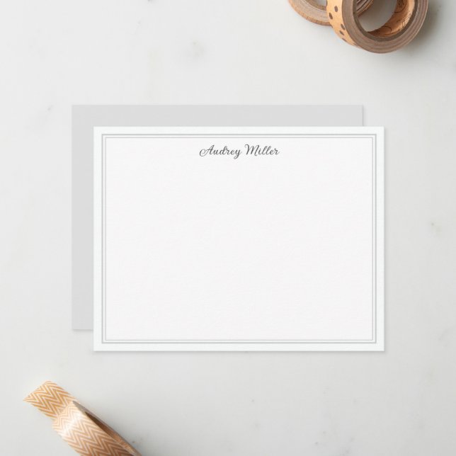 Simple Border Grey Script Personalized Card (Front/Back In Situ)