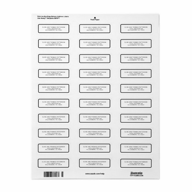 Simple Border Three Line Return Address Label (Full Sheet)