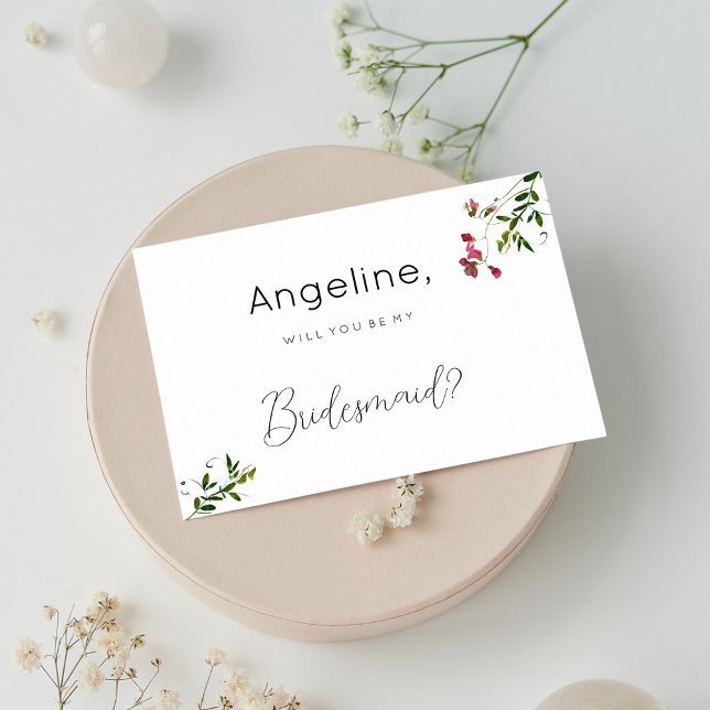 Simple botanic pink red green flowers Bridesmaid Invitation (Simple botanic pink red green flowers Bridesmaid )