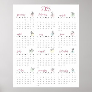 Simple botanical 2025 Calendar Poster