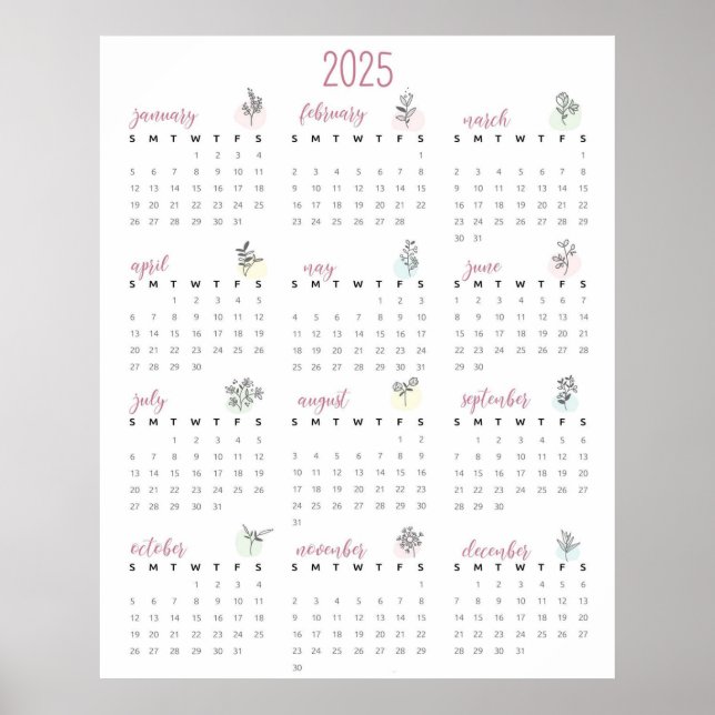 Simple botanical 2025 Calendar Poster (Front)