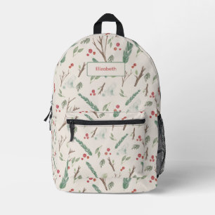 Simple Botanical Berries Christmas Patterned Printed Backpack
