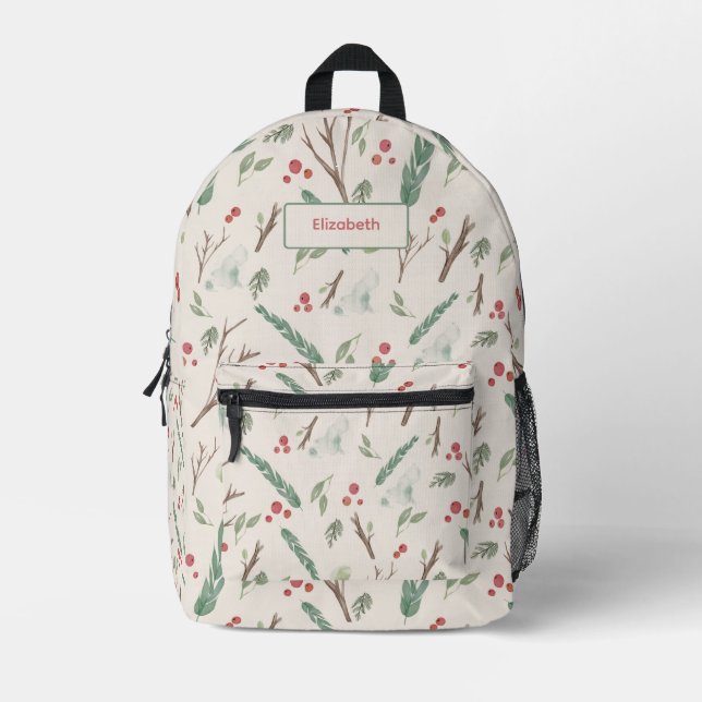 Simple Botanical Berries Christmas Patterned Printed Backpack (Front)