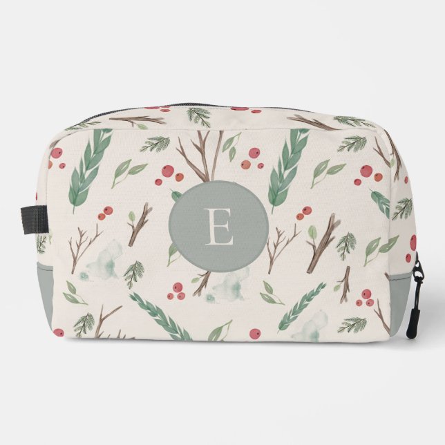 Simple Botanical Berries Pattern Monogram Dopp Kit (Front)
