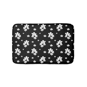 Simple botanical black pattern white flowers bath mat