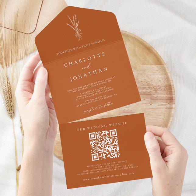 Simple Botanical Bohemian Terracotta Wedding All In One Invitation (Creator Uploaded)