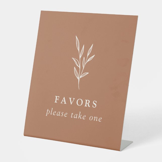Simple Botanical Burnt Orange Wedding Favours Sign (Front)