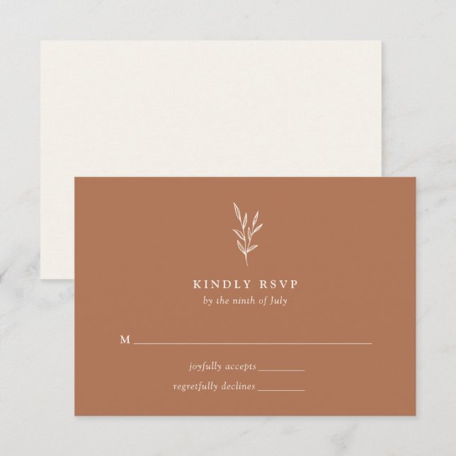 Simple Botanical Burnt Orange Wedding RSVP Card (Front/Back)