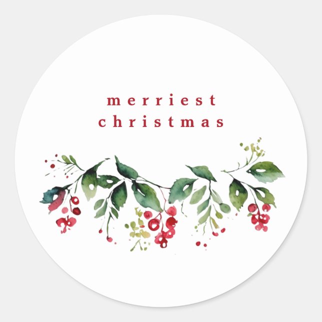 Simple Botanical Christmas Classic Round Sticker (Front)