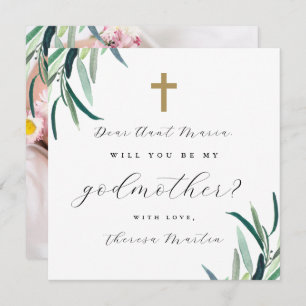 Simple Botanical Cross Godmother Proposal Photo Invitation