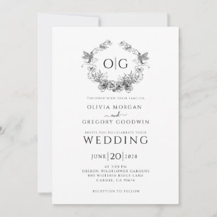 Simple Botanical Elegant Monogram Invitation