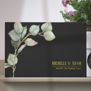 Simple Botanical Eucalyptus Wedding Gold Guest Book