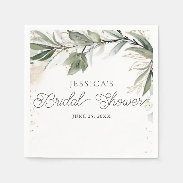 Simple Botanical Greenery Bridal Shower Napkins  (Front)