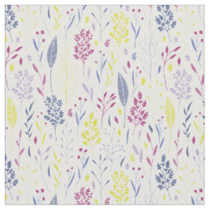 Simple Botanical Leaves in Purples Blues & Yellows Fabric