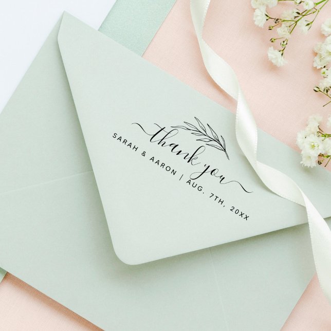Simple Botanical Leaves Script Thank You Wedding Rubber Stamp (Creator Uploaded)