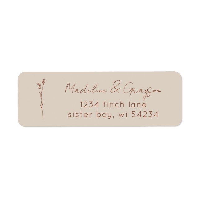 Simple Botanical Line Art Boho Return Address (Front)
