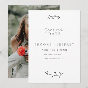 Simple Botanical Modern Minimal Photo Wedding Save The Date