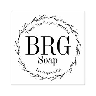 Simple Botanical Monogram Thank You for Purchase Rubber Stamp