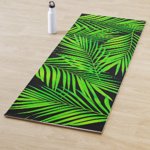 Simple Botanical Palm Leaves on Black Yoga Mat