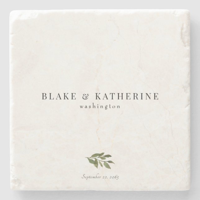 Simple Botanical Personalized Stone Coaster (Front)