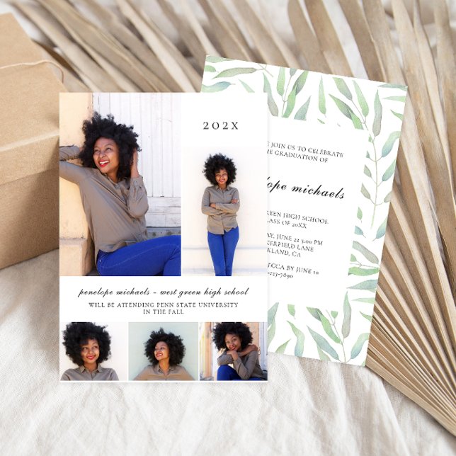 Simple Botanical Photo Collage Graduation Party Invitation (Creator Uploaded)