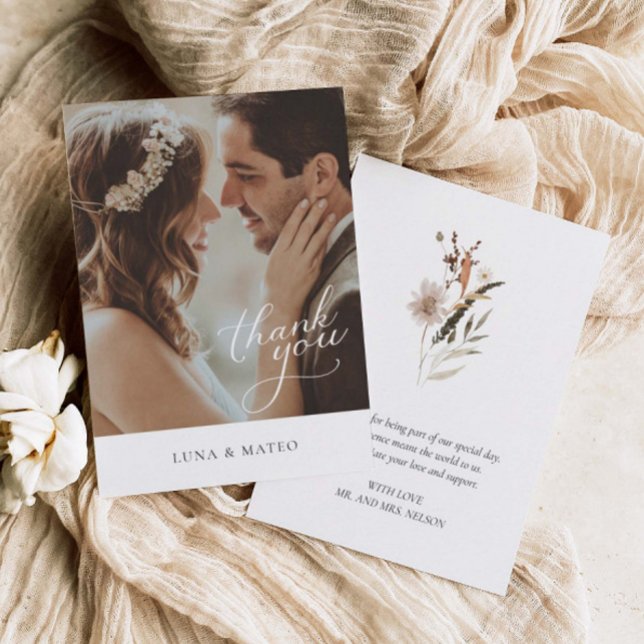Simple Botanical Photo Wedding Thank You Card (Creator Uploaded)