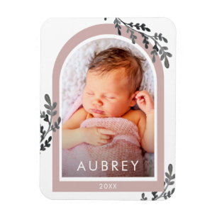 Simple Botanical Pink Photo Arch and Pretty Script Magnet