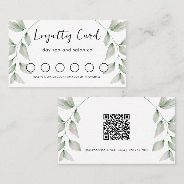 Simple Botanical QR Code Loyalty Card (Front/Back)