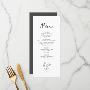 Simple Botanical Quinceañera Gray Reception Dinner Menu