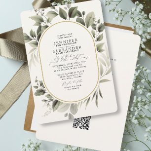 Simple Botanical RSVP QR Code Ivory Cream Wedding Invitation