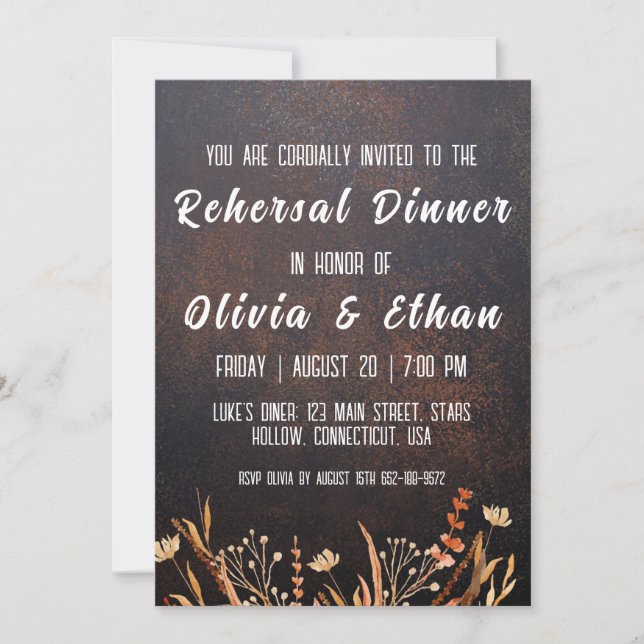 simple botanical rustic rehearsal dinner invitation (Front)